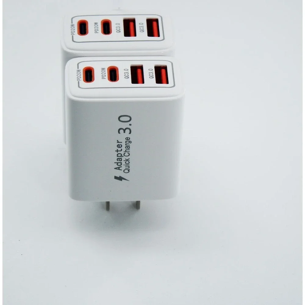 2 Pack 40W Fast Charger 4-Port USB C Wall Plug PD 20W QC 3.0 Adapter White